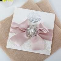 Customized Invitation with Big Pink Ribbon Bow Wedding Card Square