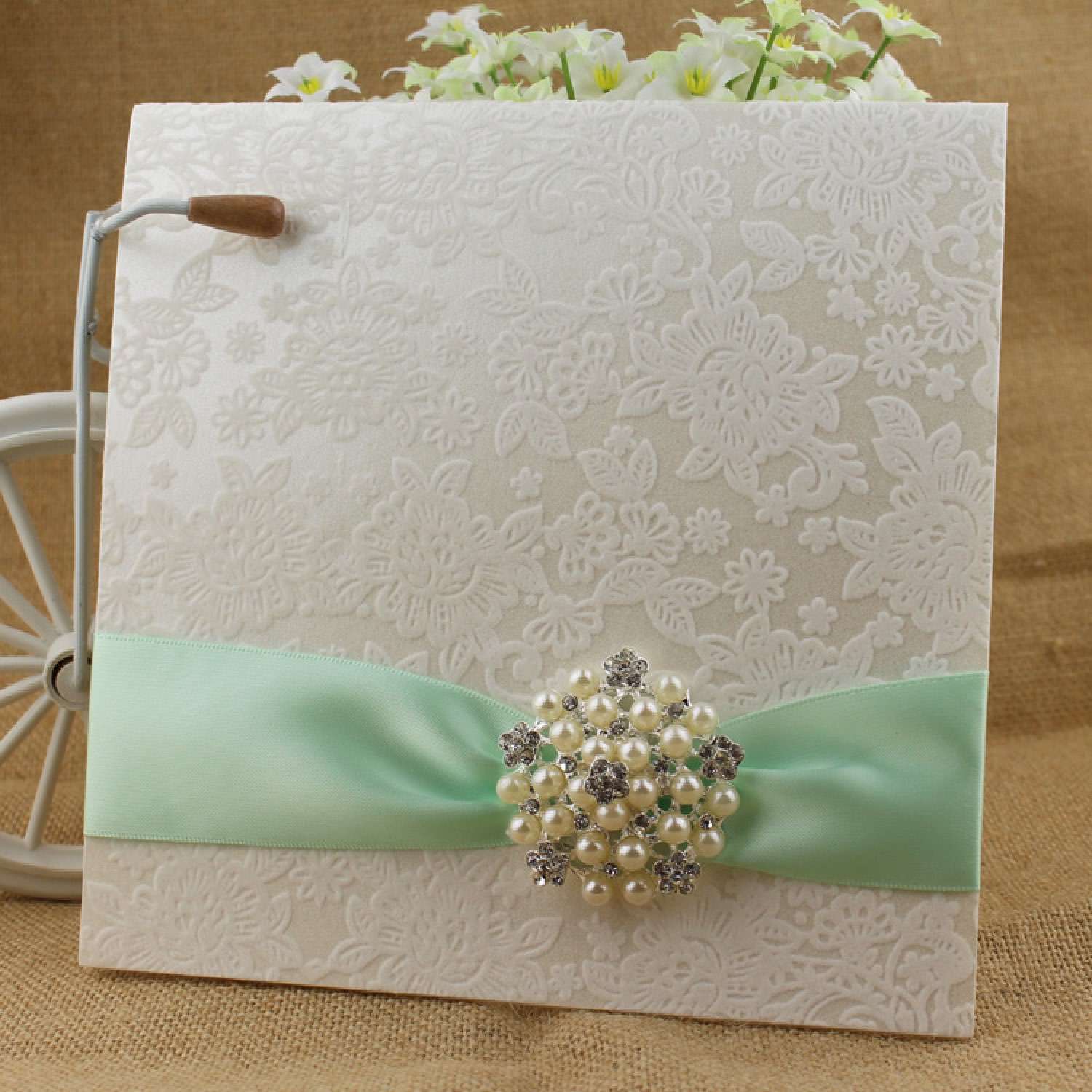 Flocked Invitation Card Foiling Wedding Card Customized Half Fold Invitation 