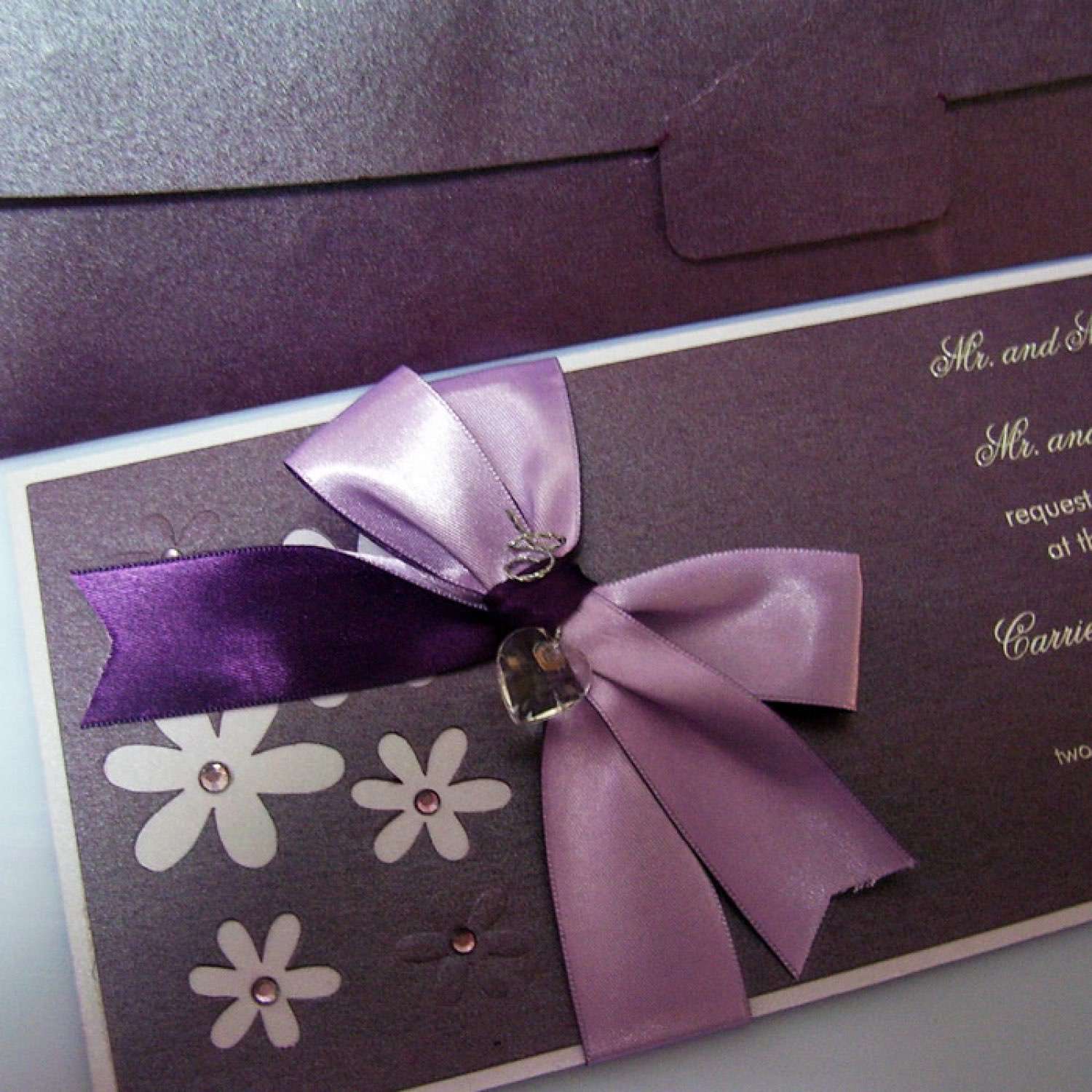 Rectangle Invitation Card with Envelope Greeting Card with Ribbon Bow Foil Printing Customized 