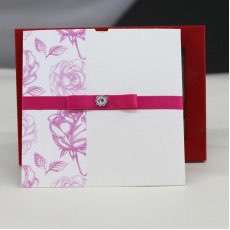 Pink Rose Wedding Invitation Card with Ribbon Bow Printing Customized 