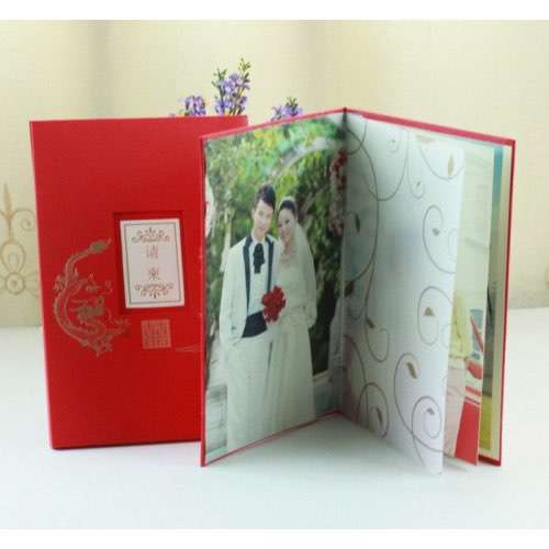 Red Wedding Invitation with Paper Pocket Chinese Style Wedding Supplies 