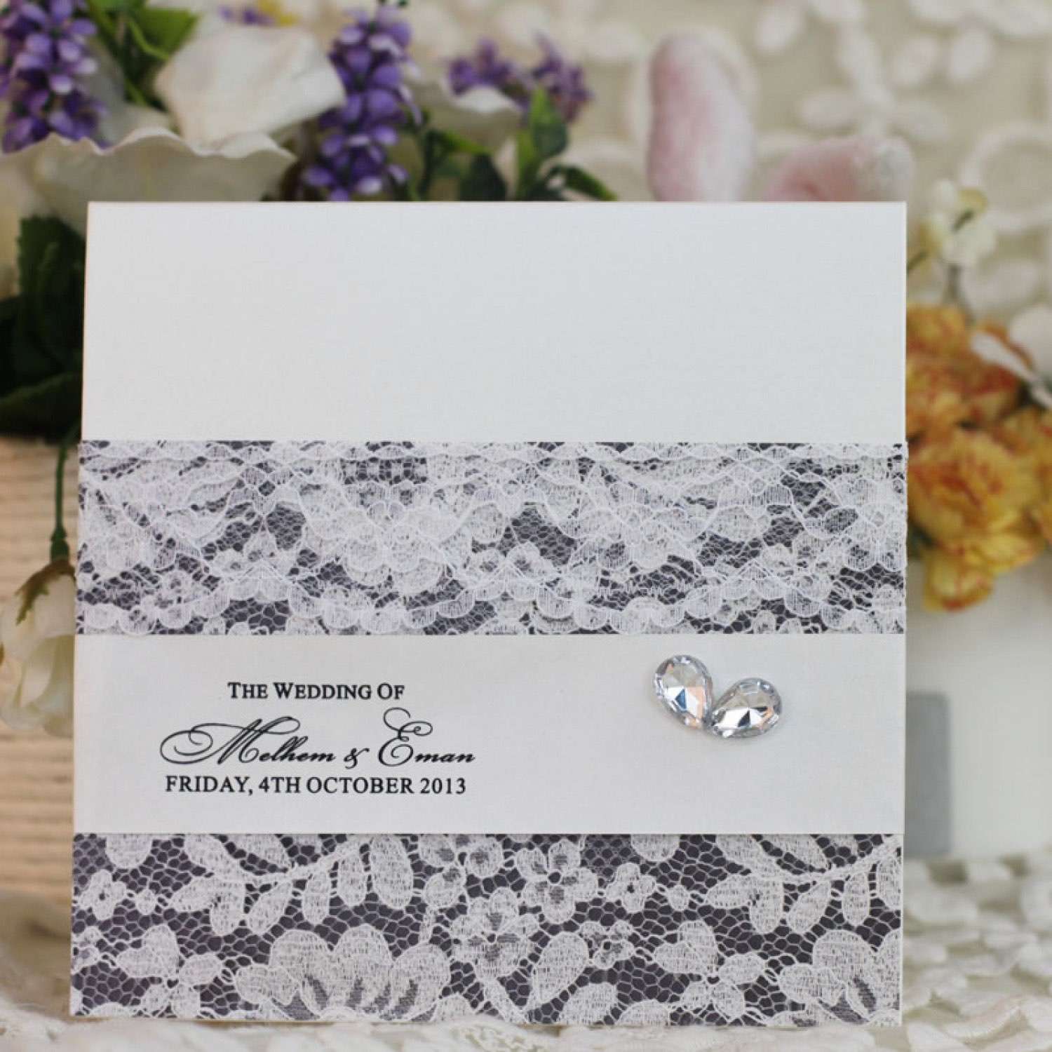 Lace Decoration Wedding Invitation Card Half Fold Invitation Printing Customized 