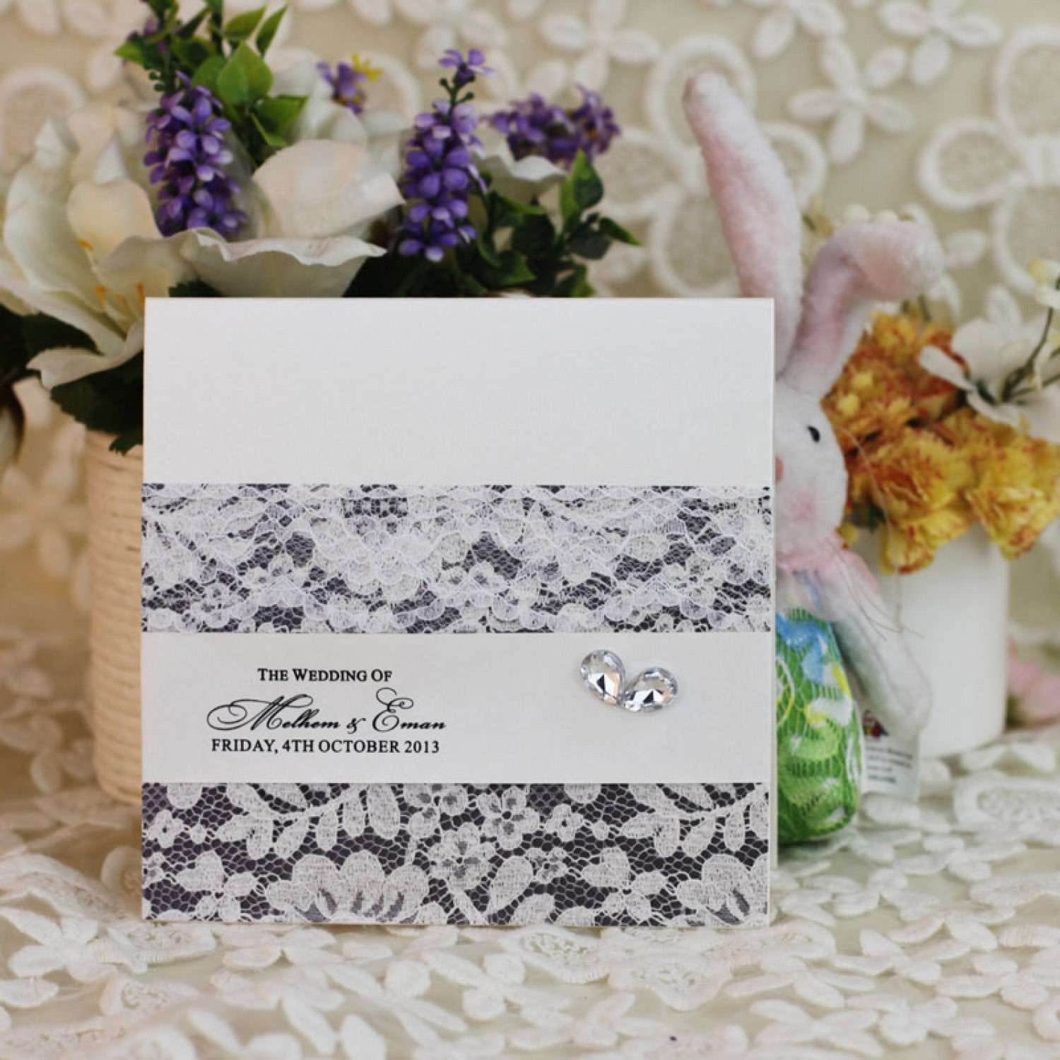 Lace Decoration Wedding Invitation Card Half Fold Invitation Printing Customized 