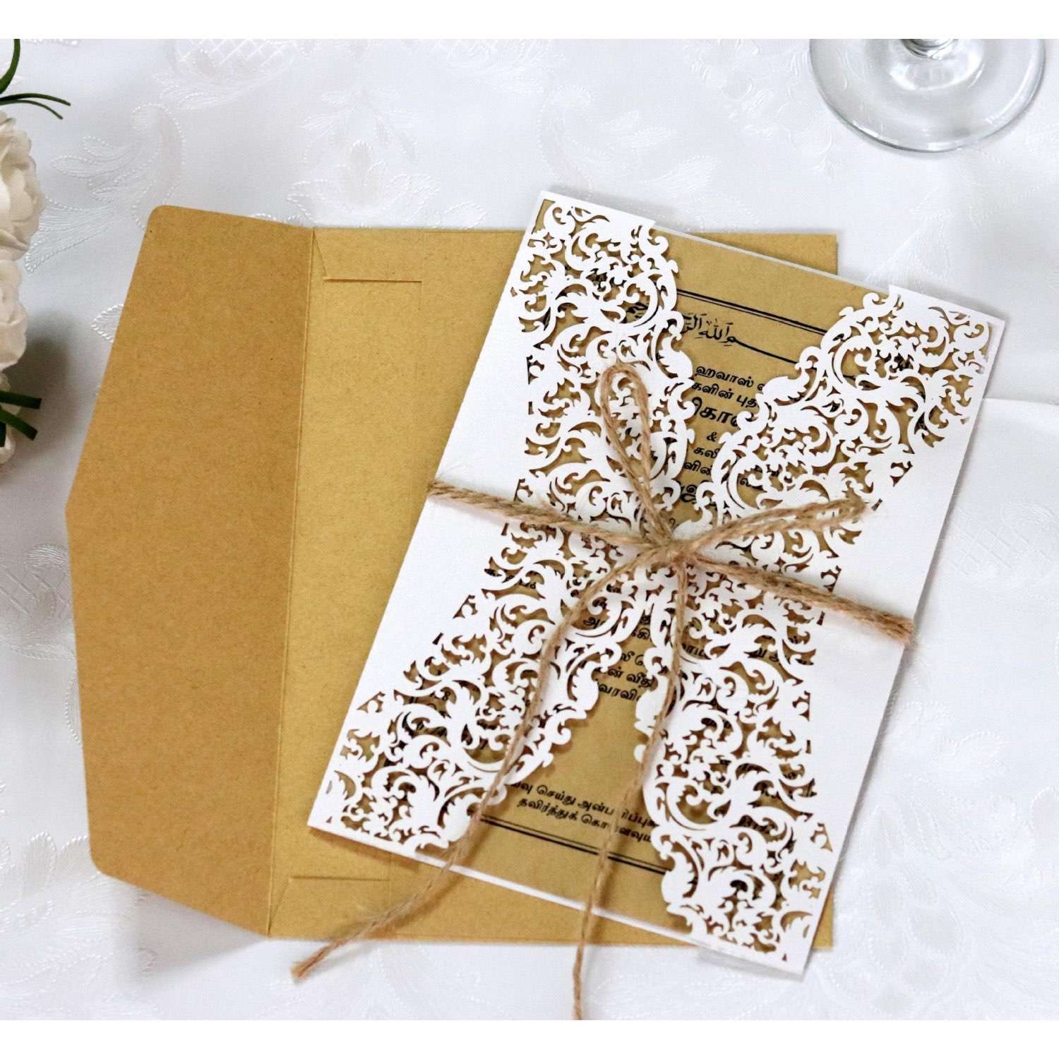 Lace Laser Cut Invitation Holiday Greeting Card Brown Paper