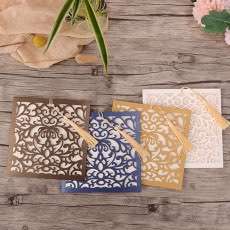 Brown Wedding Invitations Tassel Laser Cut Paper