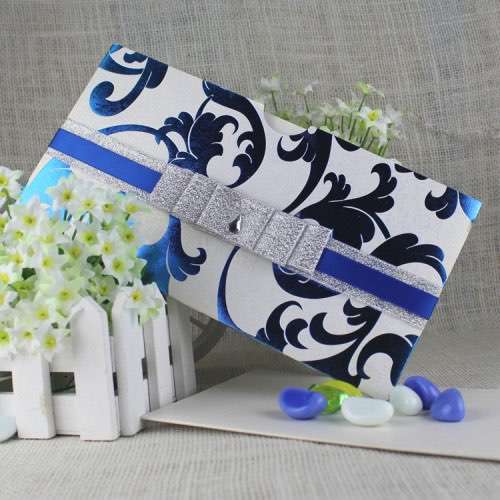 Half Fold Invitation Card with Blue Foiling Pocket Wedding Card with Glitter Paper Tape 