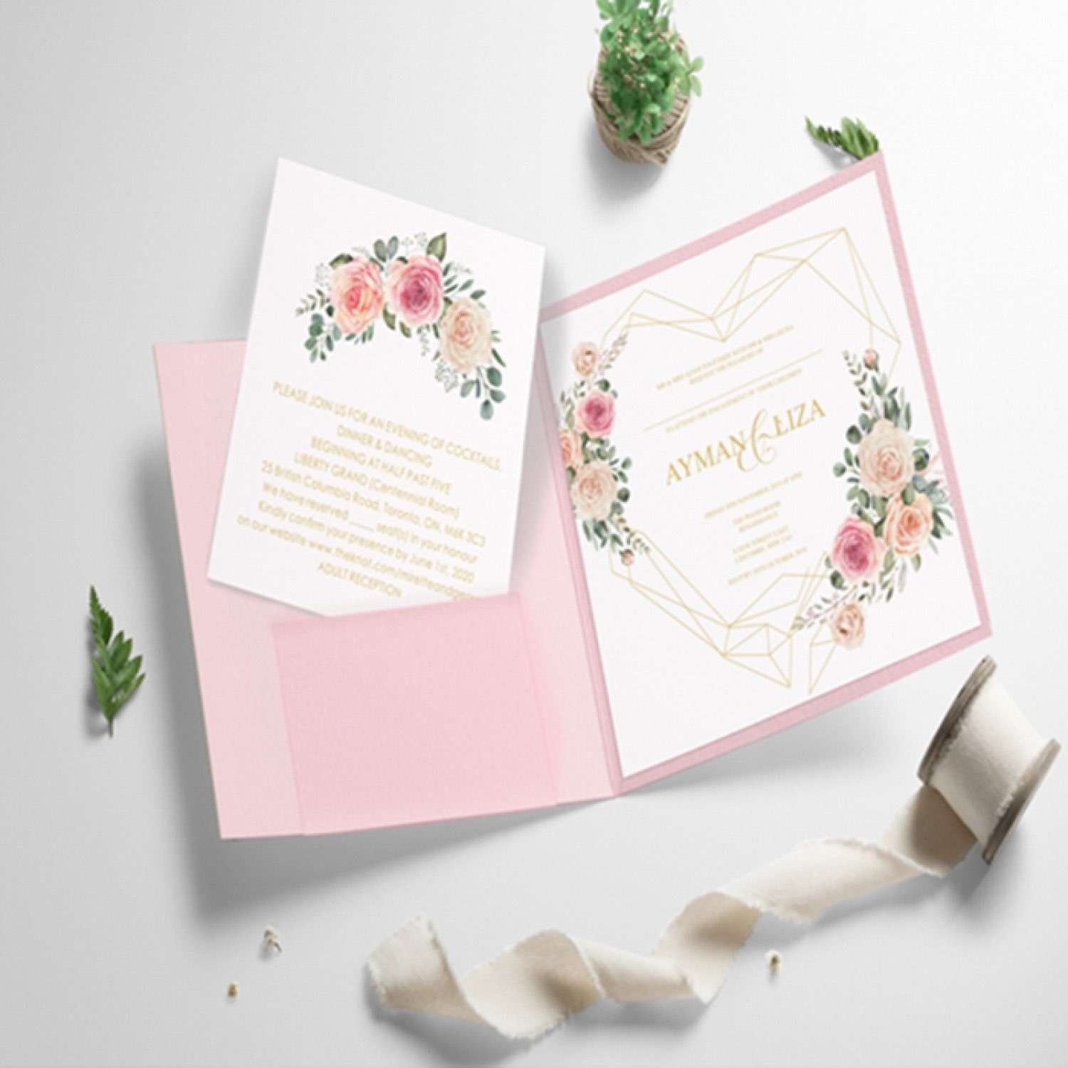 Half Fold Beautiful Invitation Wedding Card Customized Fresh Style Invitation