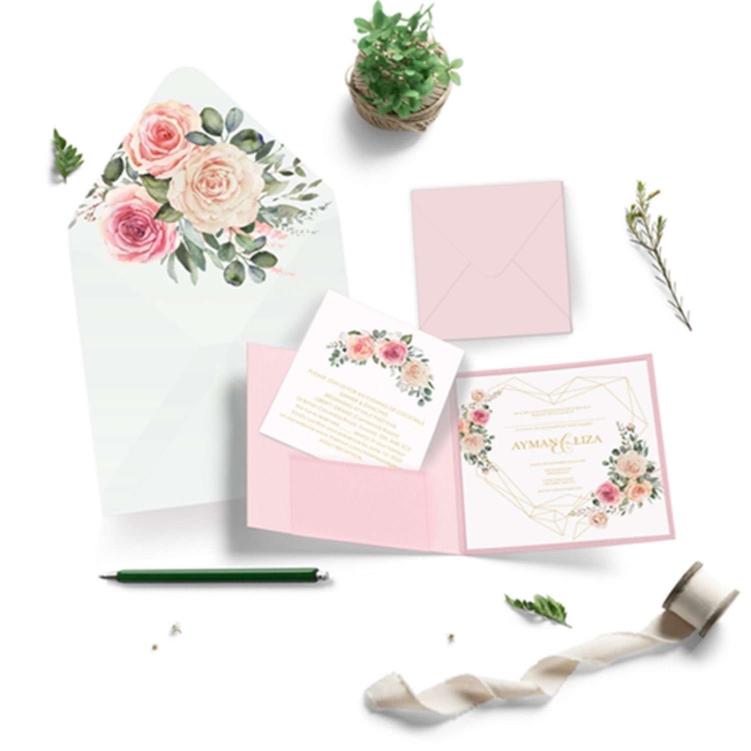 Half Fold Beautiful Invitation Wedding Card Customized Fresh Style Invitation