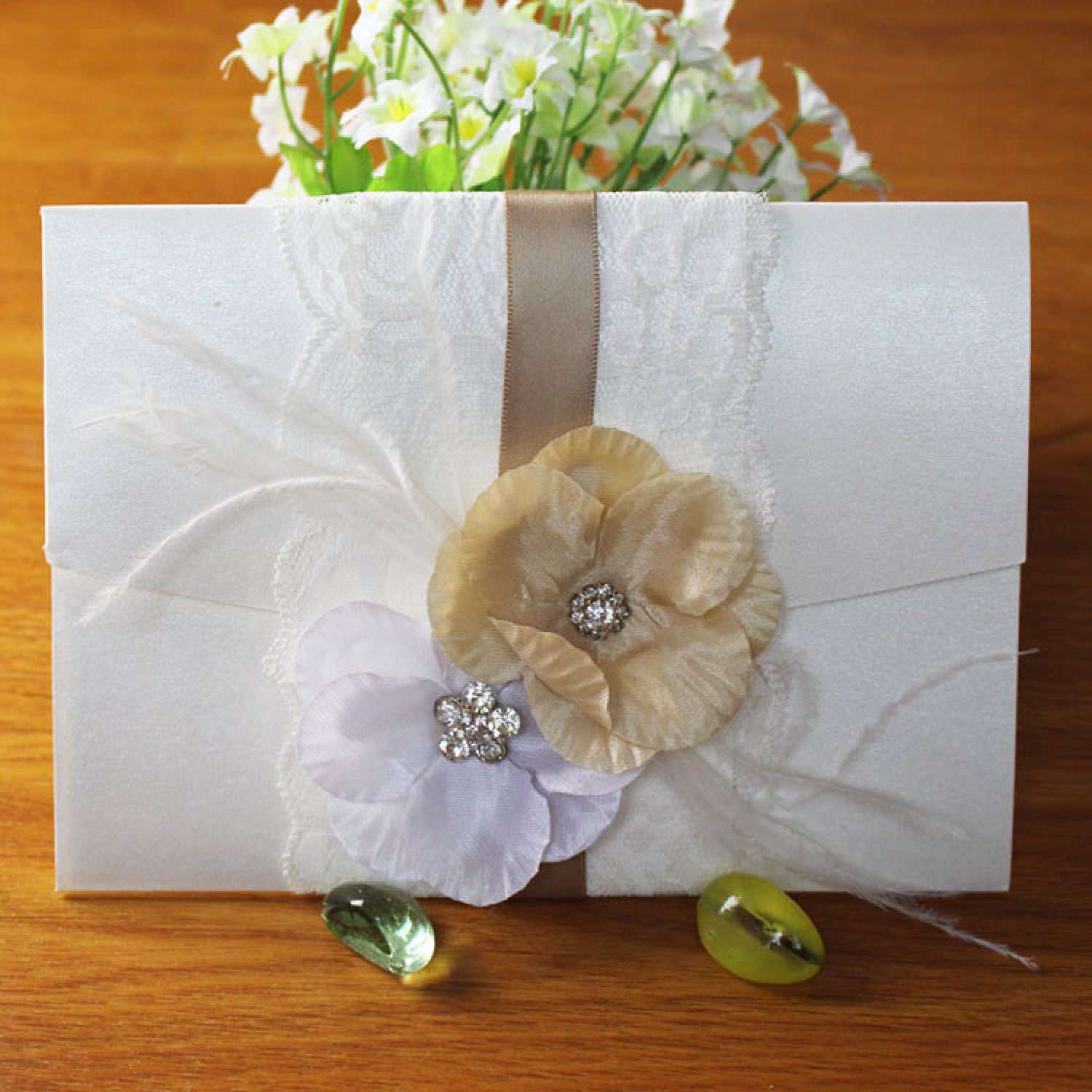 Handmade Invitation Card Lace Wedding Card Customized Foil Printing Greeting Card Rectangle