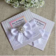 Lace Invitation Card with Ribbon Bow Wedding Invitation Made in China