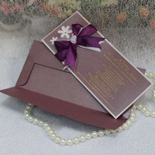 Rectangle Invitation Card with Envelope Greeting Card with Ribbon Bow Foil Printing Customized 
