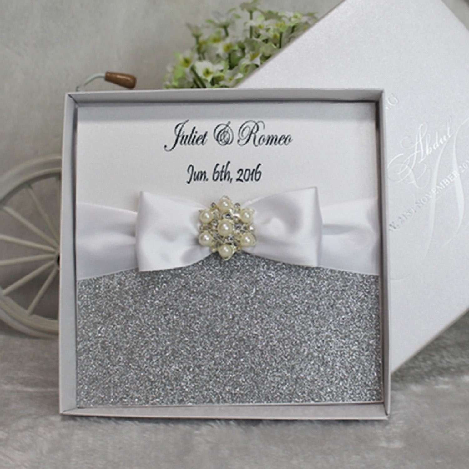 Glitter Invitation Card with Paper Box Elegant Wedding Invitation Customized