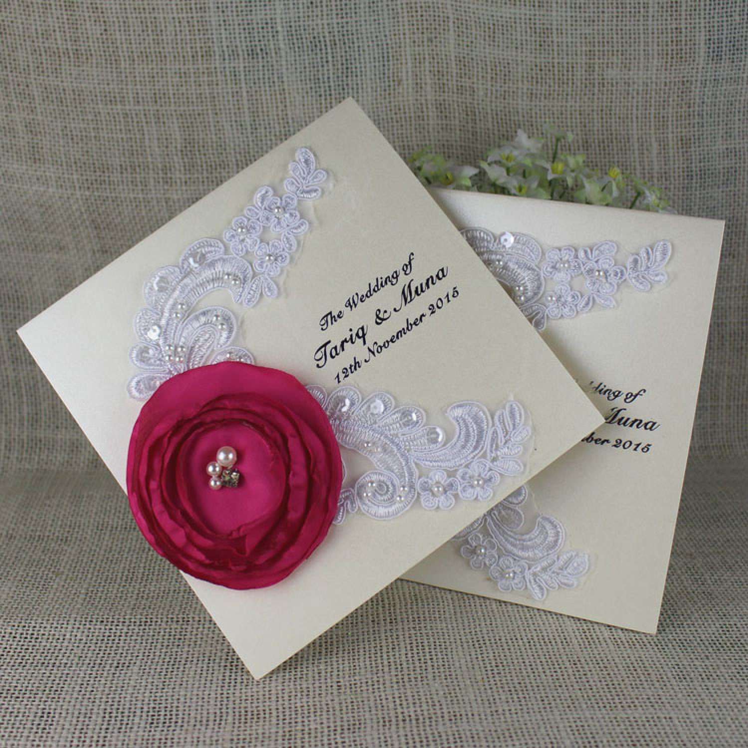 Handmade Wedding Invitation Customized Party Invitation with Ribbon Flower