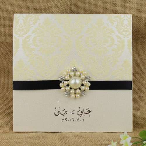 Flocked Invitation with Buckle Decoration Square Foiling Card Customized 