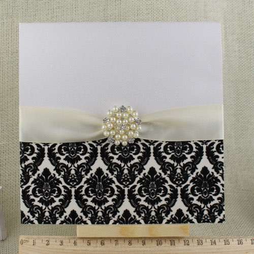 Black Flocked Invitation Card with Buckle Decoration Greeting Card Customized
