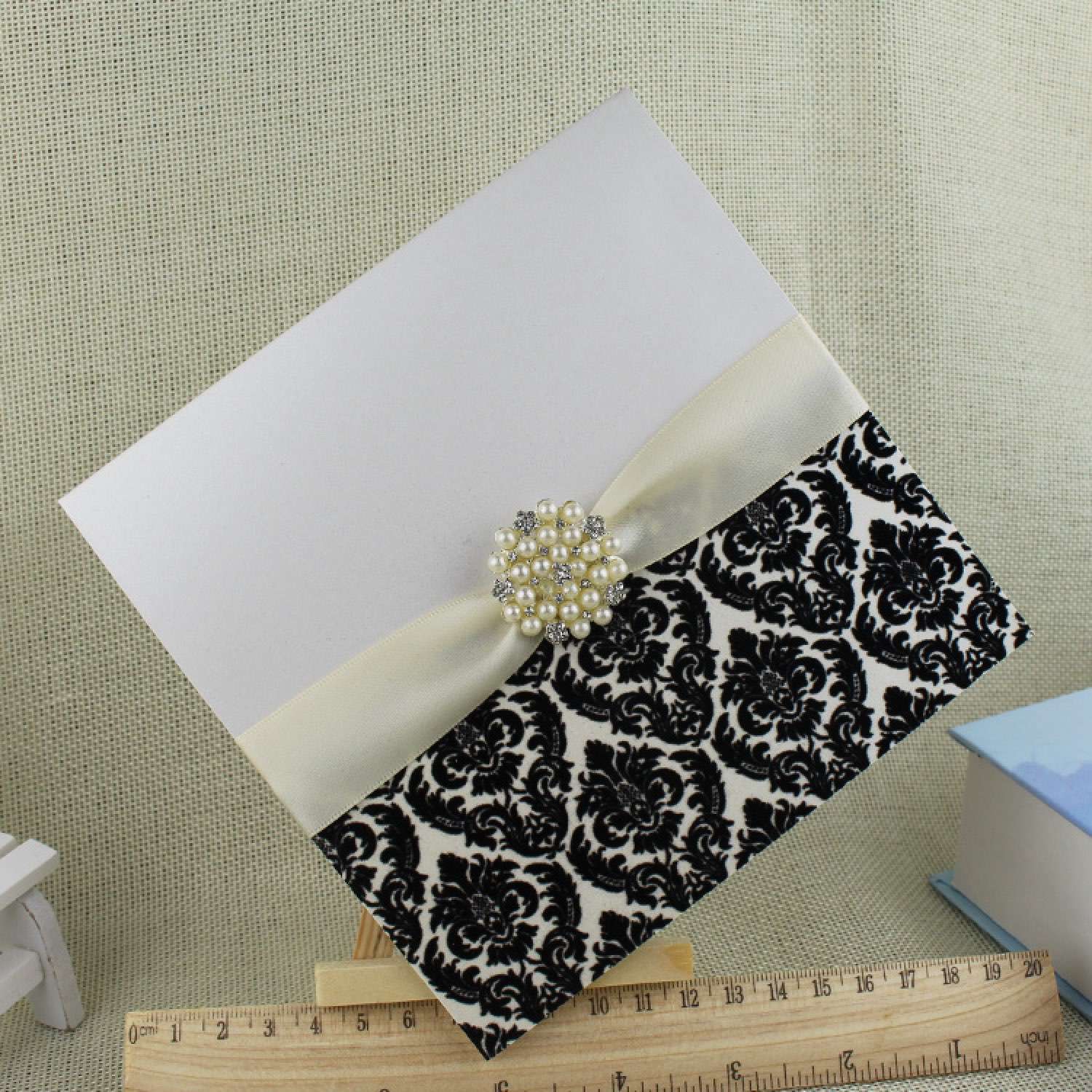 Black Flocked Invitation Card with Buckle Decoration Greeting Card Customized