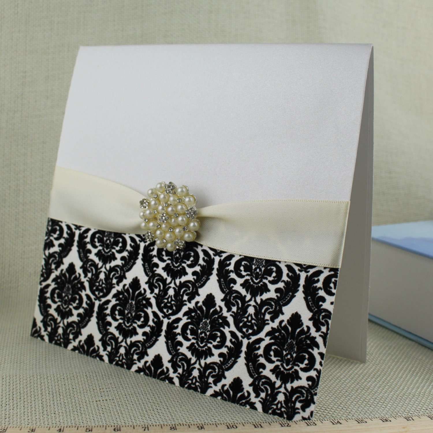 Black Flocked Invitation Card with Buckle Decoration Greeting Card Customized
