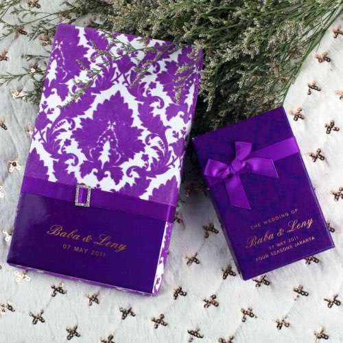 Purple Flocking Invitation Card with Box Wedding Invitation Card Customized 