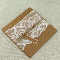 Lace Invitation Card Brown Paper Invitation with Hemp Rope