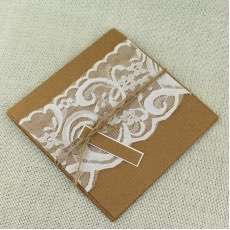 Lace Invitation Card Brown Paper Invitation with Hemp Rope