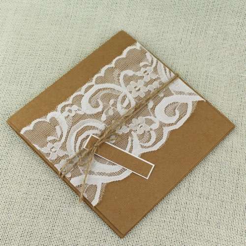Lace Invitation Card Brown Paper Invitation with Hemp Rope
