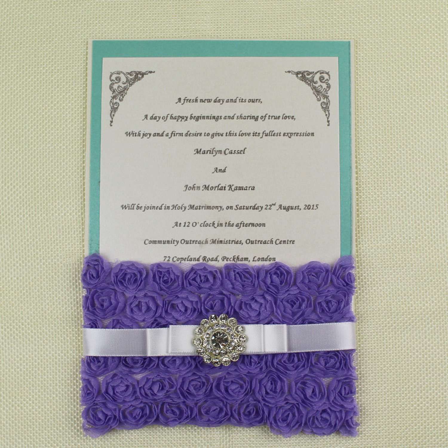 Handmade Invitation Card Purple Rose Decoration Wedding Card Rectangle