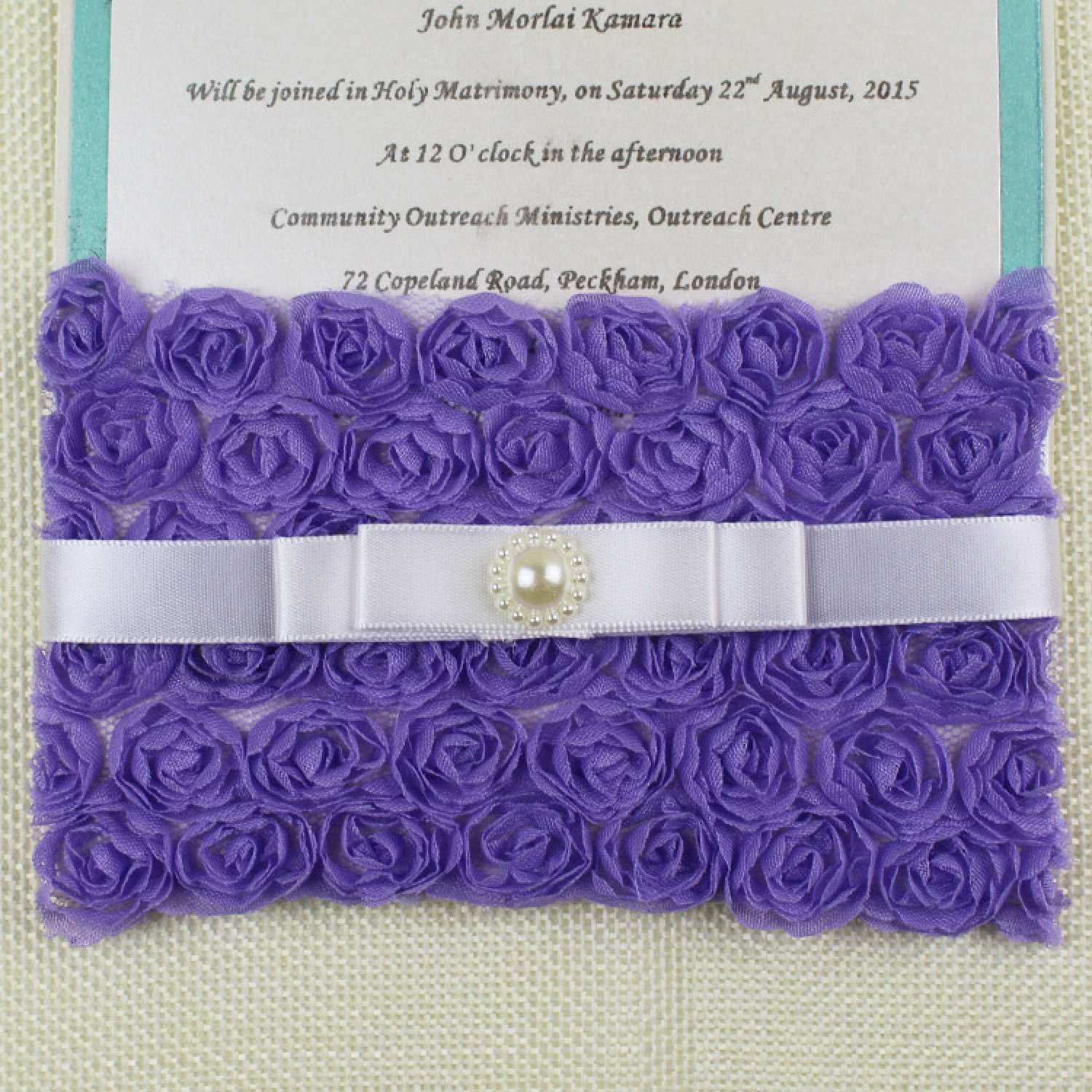 Handmade Invitation Card Purple Rose Decoration Wedding Card Rectangle