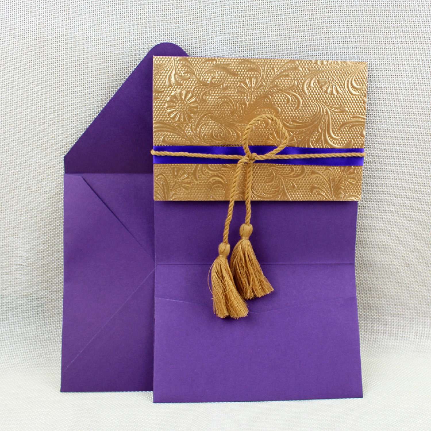 Embossing Invitation Card Thank You Card Purple and Gold 