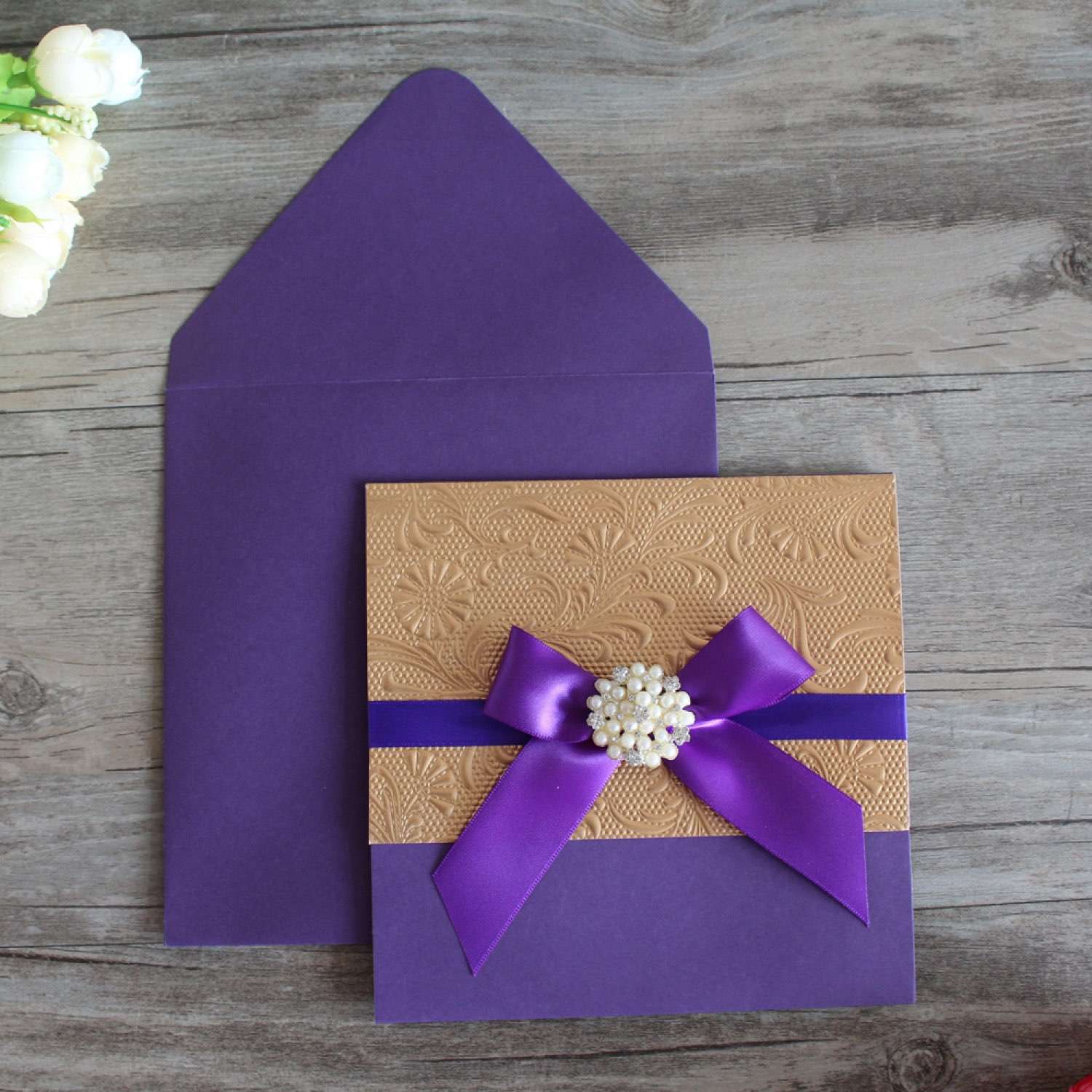 Embossing Invitation Card Thank You Card Purple and Gold 