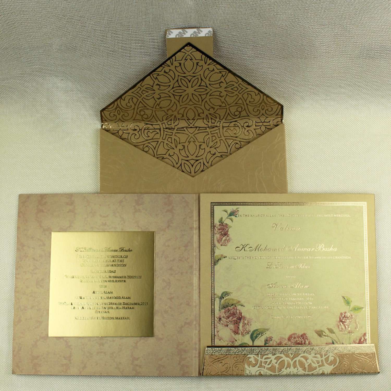 Gold Invitation Card Wedding Invitation Customized Square Card Half Fold
