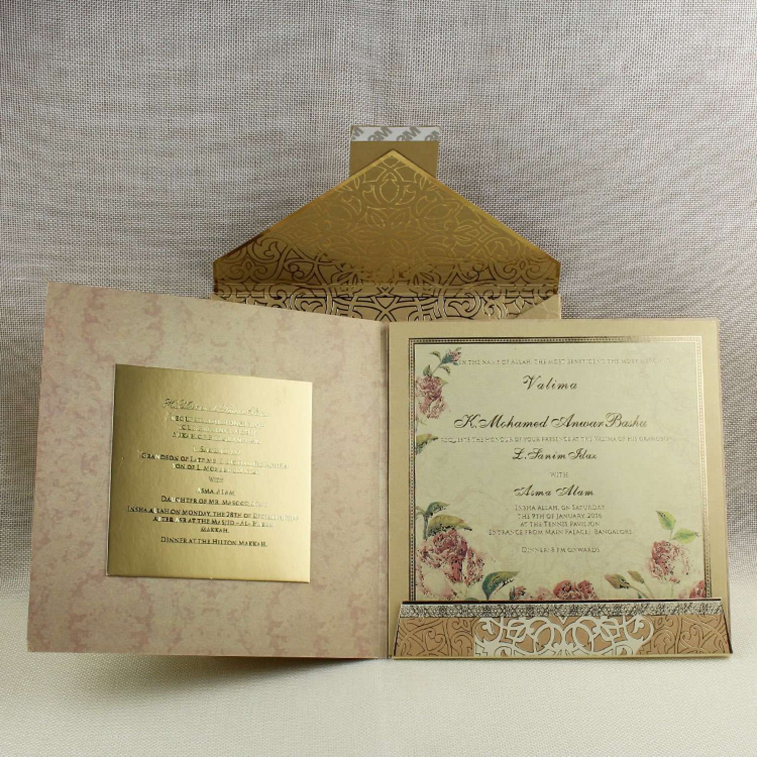 Gold Invitation Card Wedding Invitation Customized Square Card Half Fold