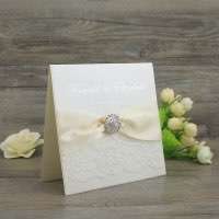 Ivory Invitation Card Half Fold Lace Invitation Foil Printing 