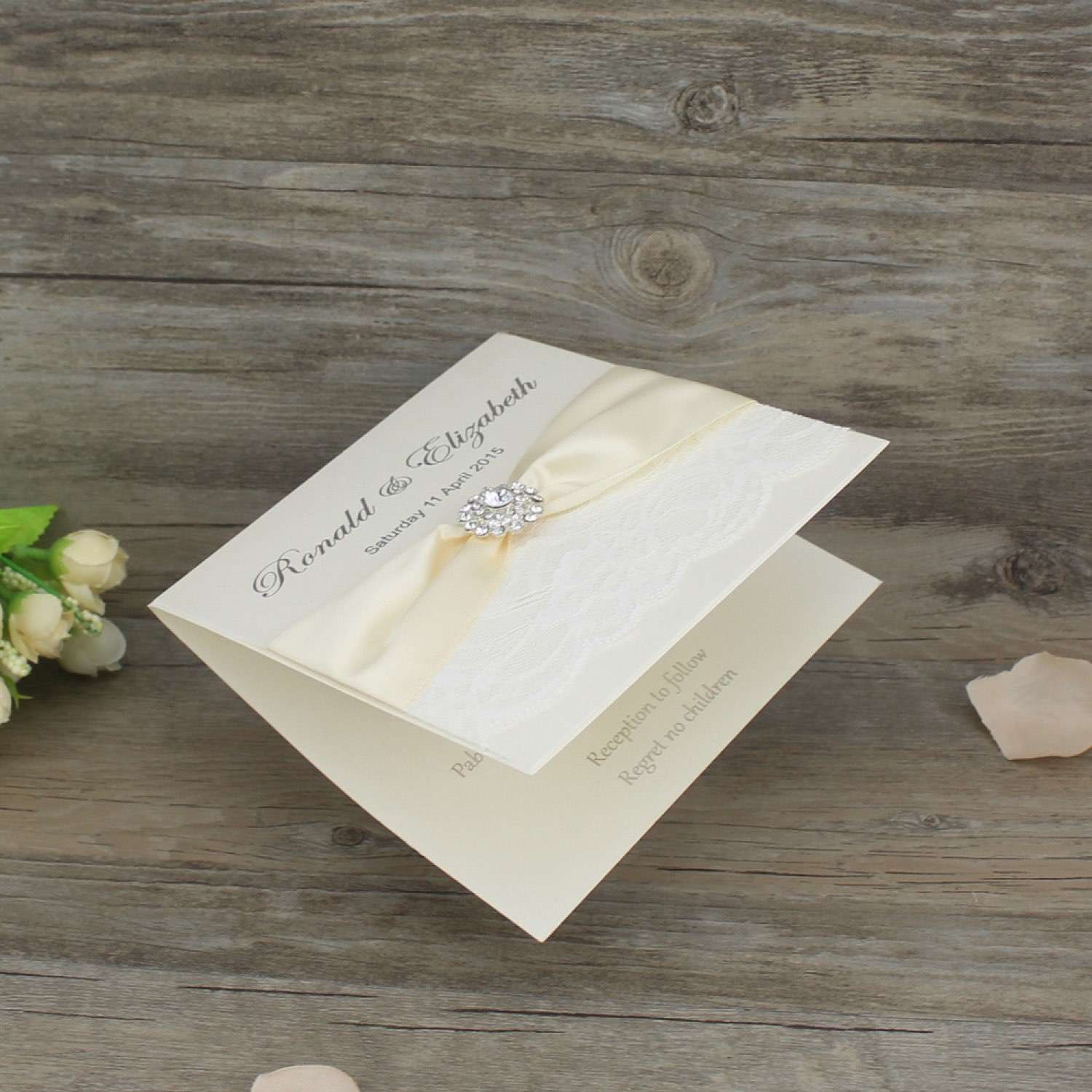 Ivory Invitation Card Half Fold Lace Invitation Foil Printing 