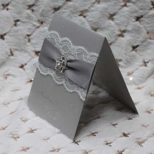 Silver Lace Greeting Card with Envelope Wedding Invitation Card Personalized Custom 
