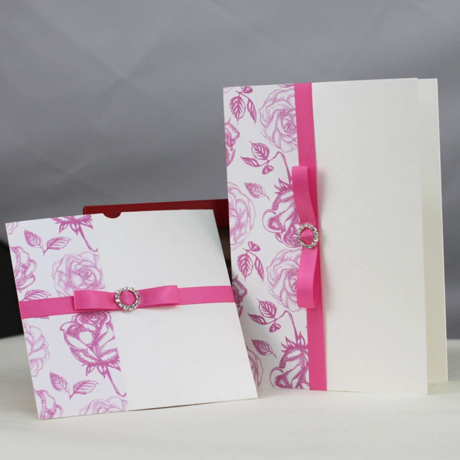 Pink Rose Wedding Invitation Card with Ribbon Bow Printing Customized