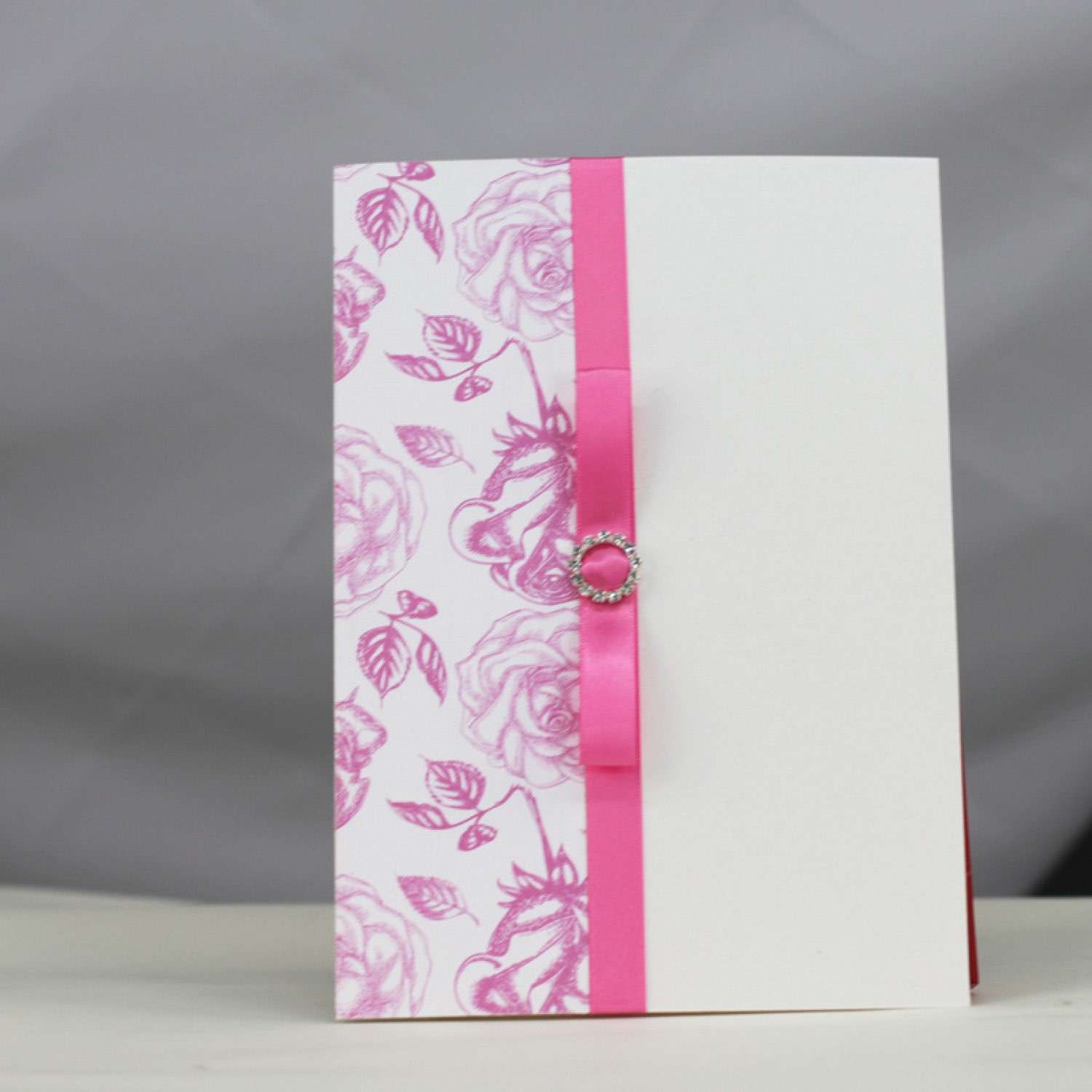 Pink Rose Wedding Invitation Card with Ribbon Bow Printing Customized