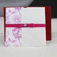 Pink Rose Wedding Invitation Card with Ribbon Bow Printing Customized 