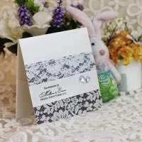 Lace Decoration Wedding Invitation Card Half Fold Invitation Printing Customized 