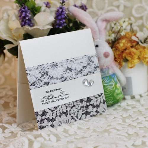 Lace Decoration Wedding Invitation Card Half Fold Invitation Printing Customized