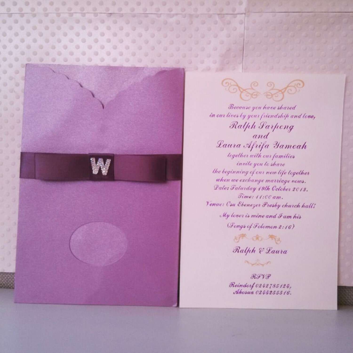 Purple Wedding Card Customized Pocket Invitation Rectangle