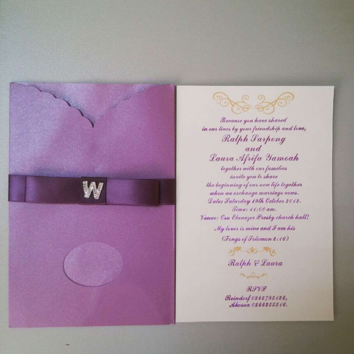 Purple Wedding Card Customized Pocket Invitation Rectangle