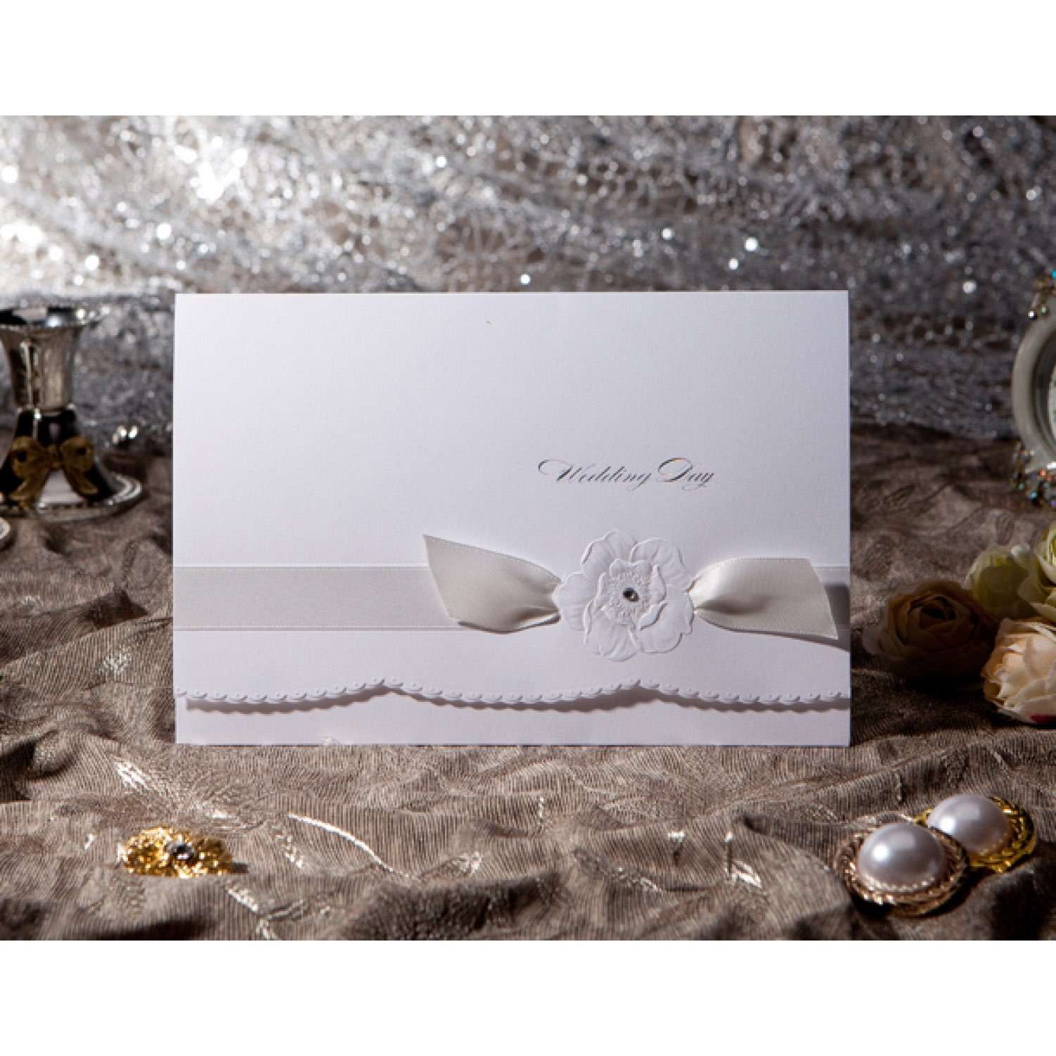 Elegant Invitation Card White Wedding Invitation Wave Card Customized