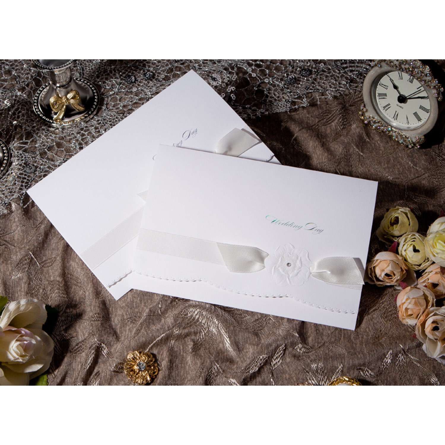 Elegant Invitation Card White Wedding Invitation Wave Card Customized