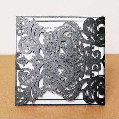 Unique Black Laser Cut Paper Wedding Invitations UK