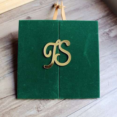 Golden Mirror Acrylic Invitation Card With Green Velvet Personalized Custom