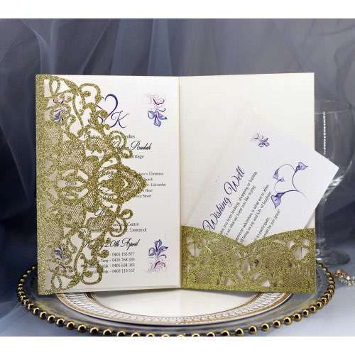 Golden Bussiness Card Laser Wedding Card 