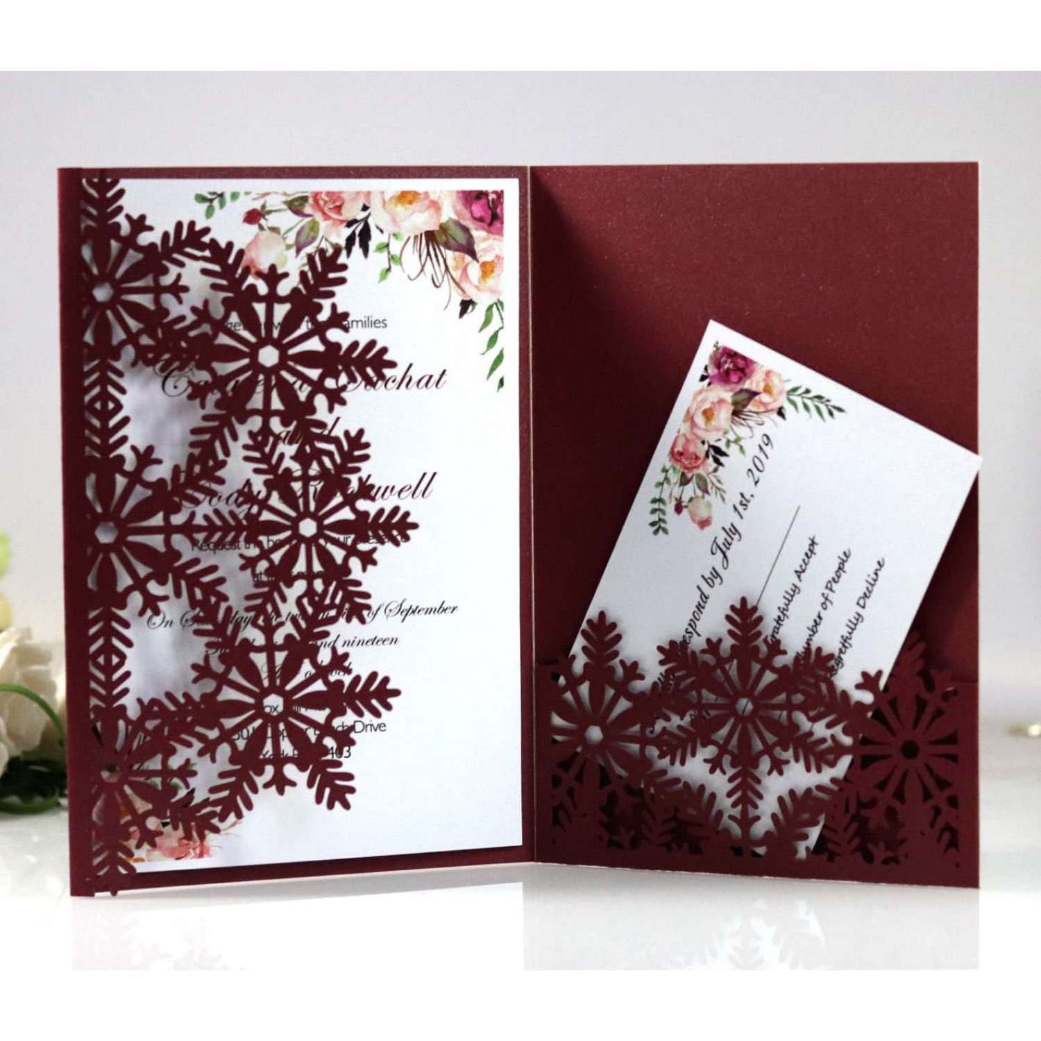 Christmas Invitation Card Green Snowflake Card