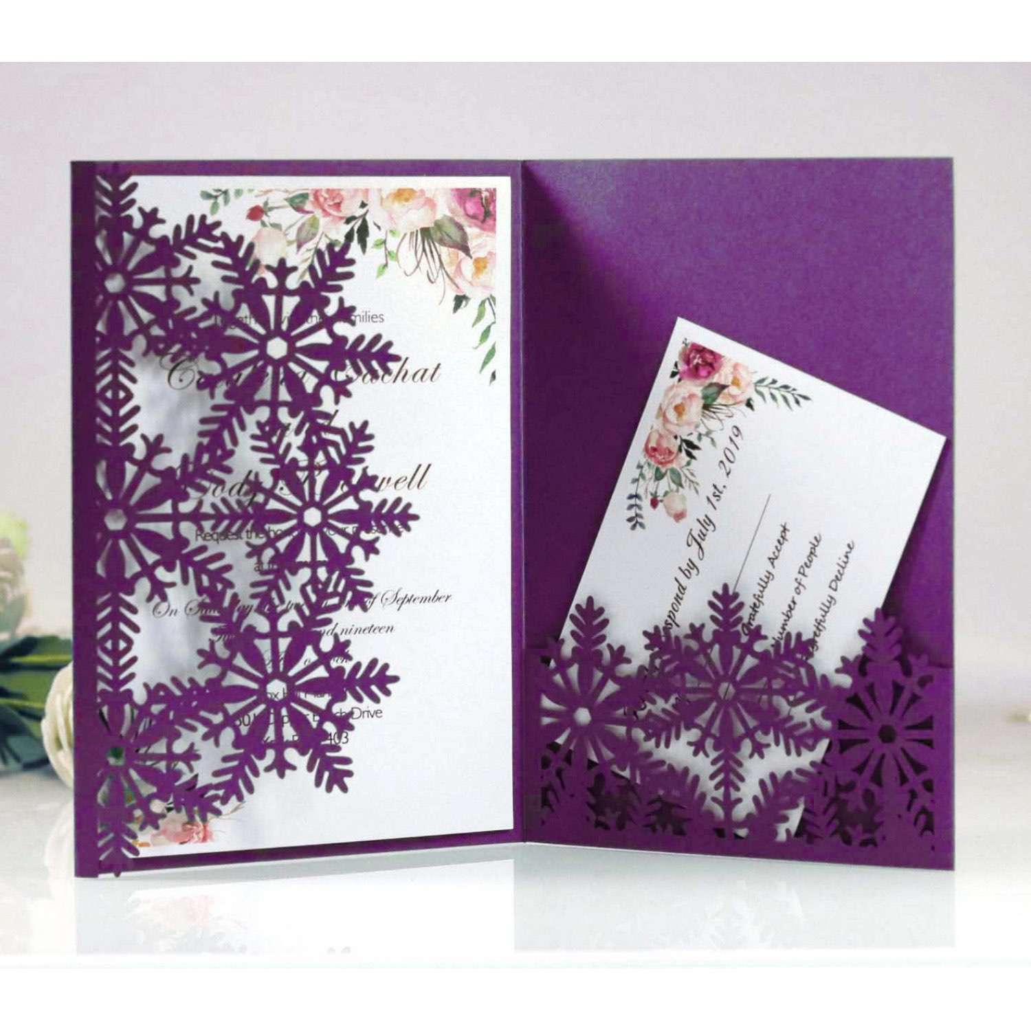 Christmas Invitation Card Green Snowflake Card