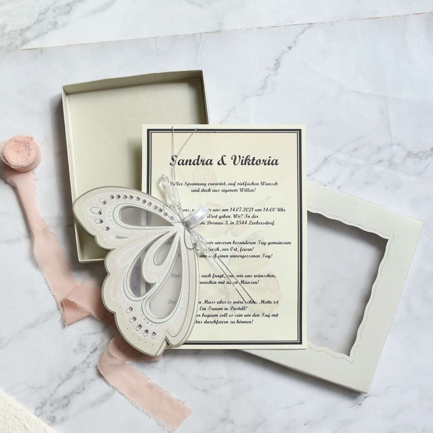 Butterfly Scroll Invitation with Paper Box Wedding Card Customized 