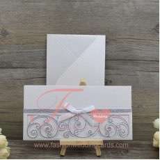 Pocket Style Lazer Cut Silver Wedding Invitations